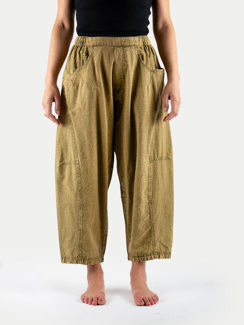 Stonewashed Cotton Barrel Pants