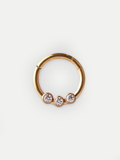 Three Gem Gold Hinged Ring 16G