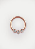 Three Gem Rose Gold Hinged Ring 16G | Clear-Image 1