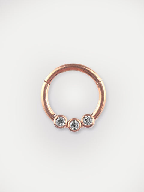Three Gem Rose Gold Hinged Ring 16G