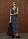Tully - Seersucker Maxi Dress | Indigo Check-Image 1