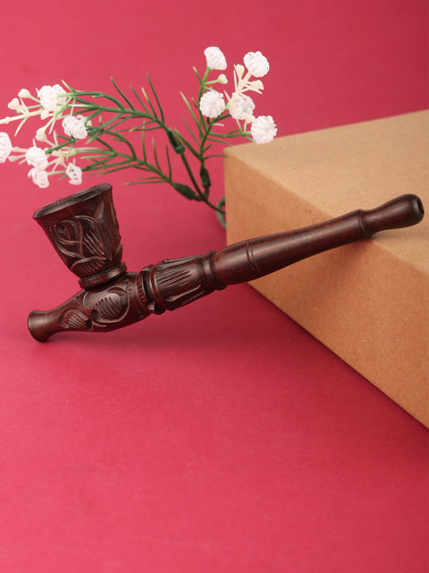 Wood Pipe Rosewood Carved Round 15cm