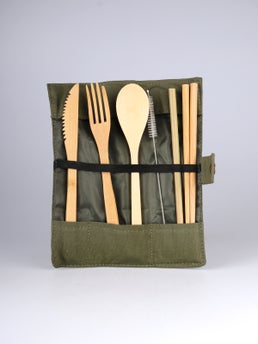 PLASTIC SUCKS Travel Cutlery Set w/ Hemp Pouch -Stainless Steel Utensils,  Straw and Chopsticks - Conscious Cutlery