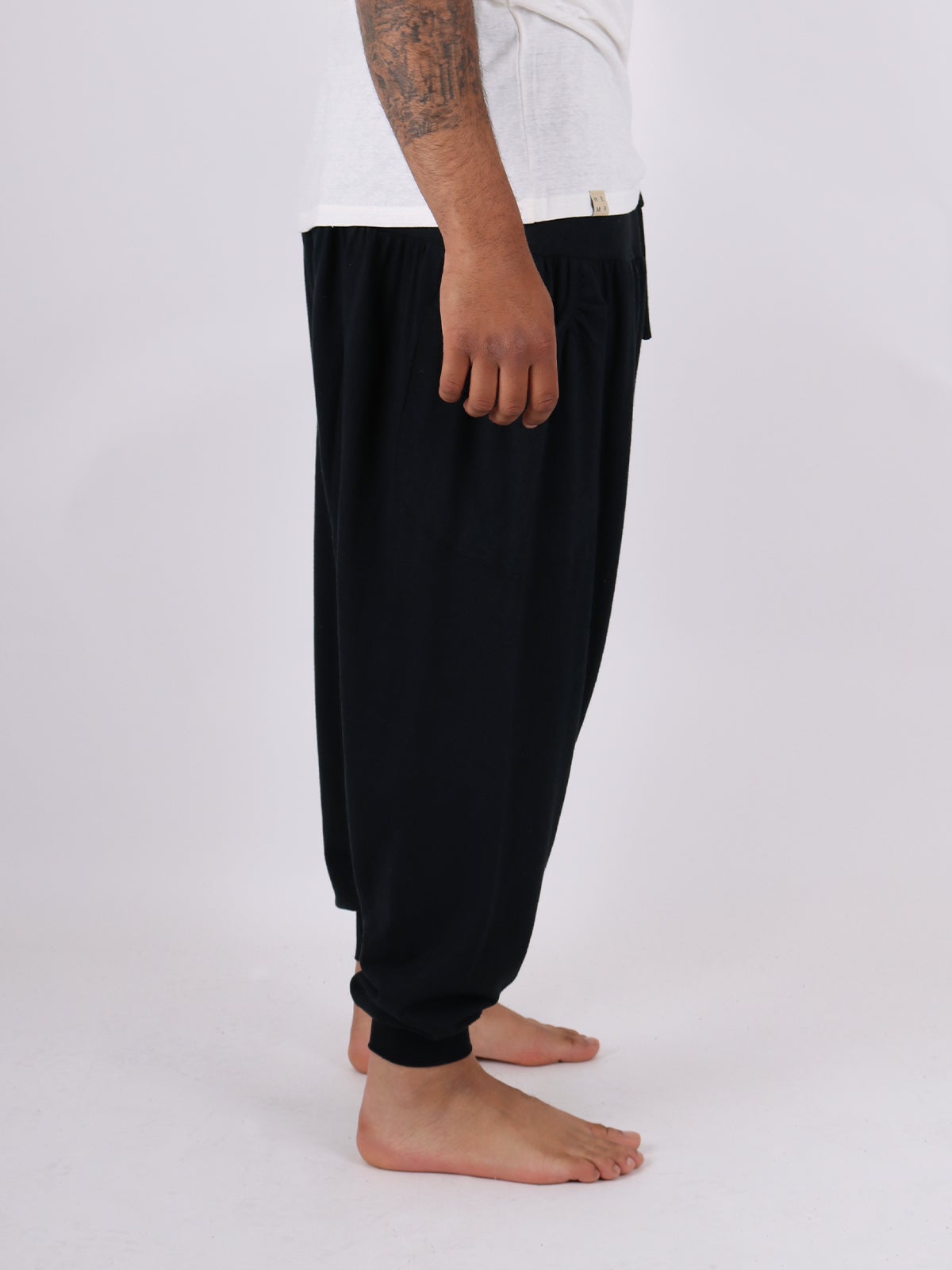 Unisex Organic Hemp Drawstring Harem Pants Black Cosmic